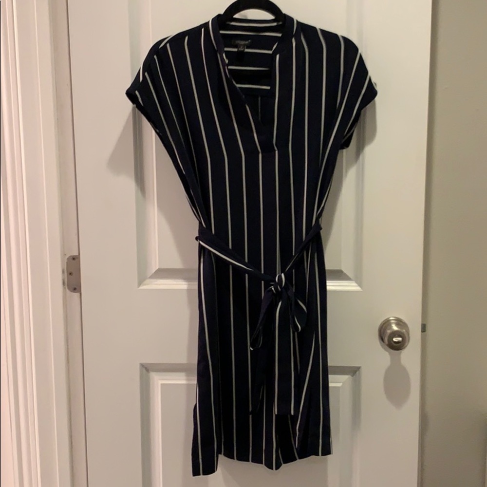 Navy wide pin strip shirt dress
